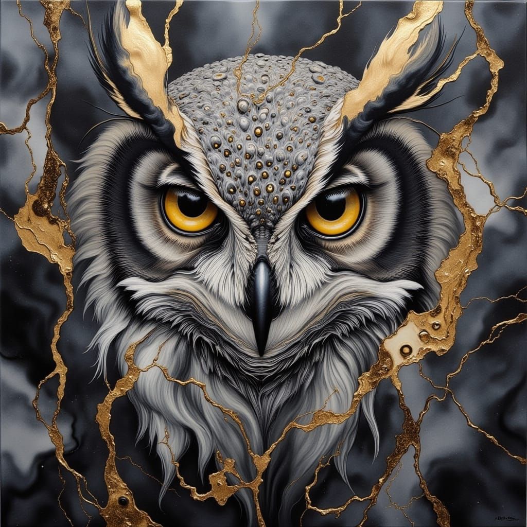 Ethereal Owl Amidst Circuitry and Marble