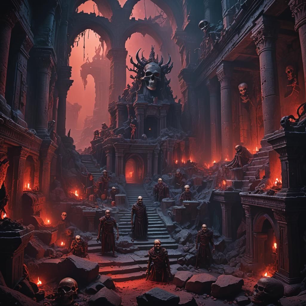 Demons and Skeletons in Dark Fantasy Underworld