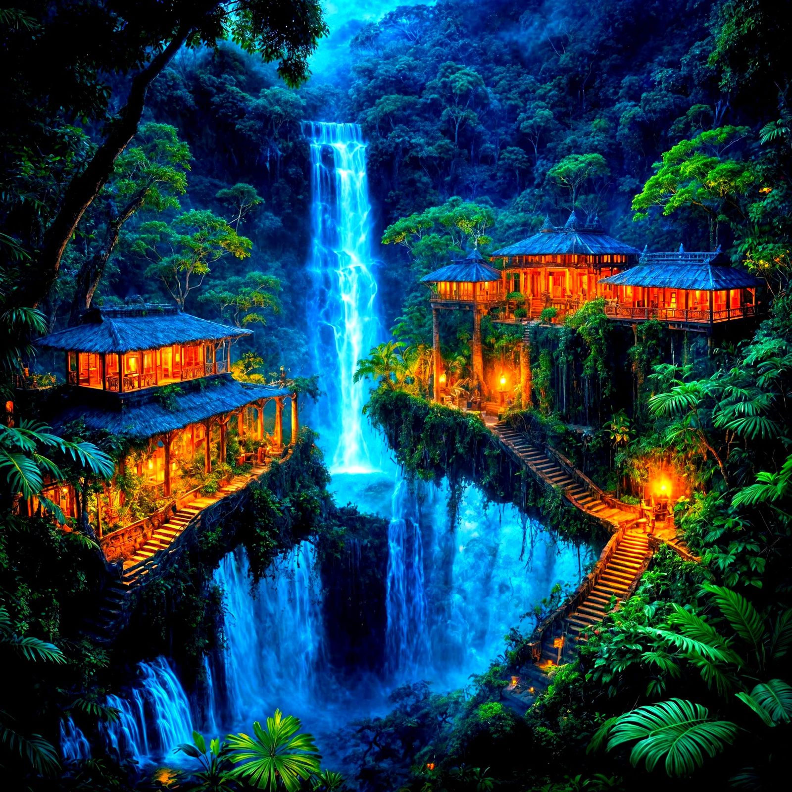 Mayan Ruins in Magical Amazon Rainforest at Night