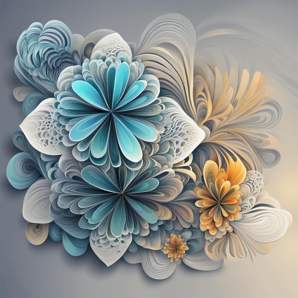 Abstract Fractal Flowers with Zentangle Elements