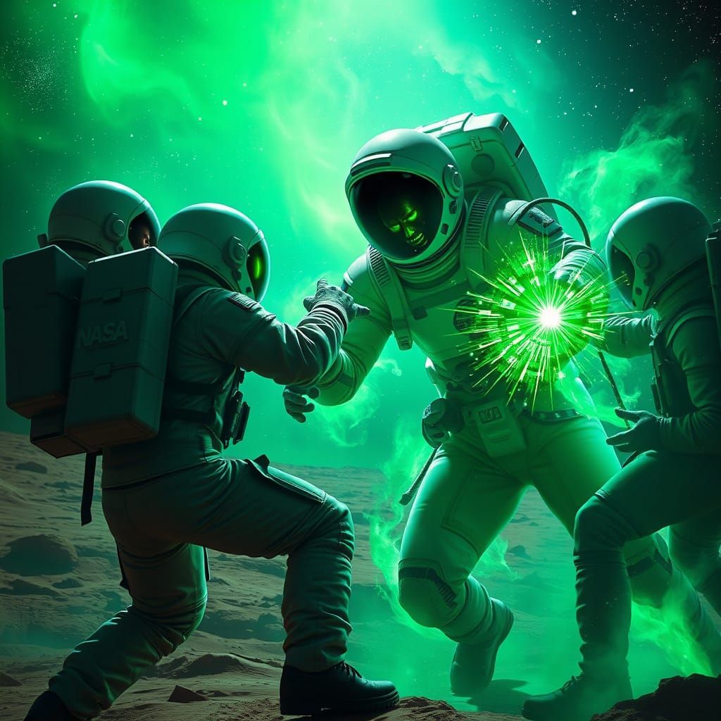 Astronauts Battle Martian Manhunter on Mars in Digital Matte...