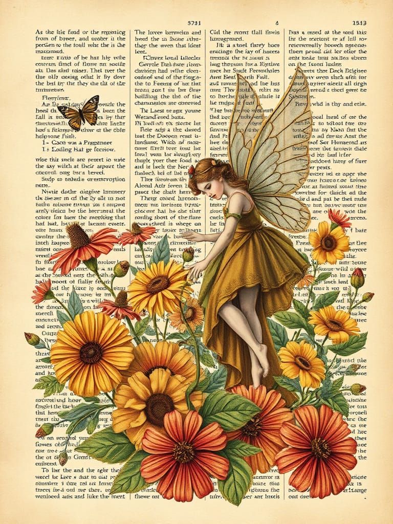 Vintage Fairy Collage on Fall Garden Flowers