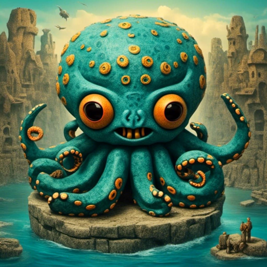 <lora:Black Beach:1.0> <lora:Dubuffet Dolls:1.0> An octopus