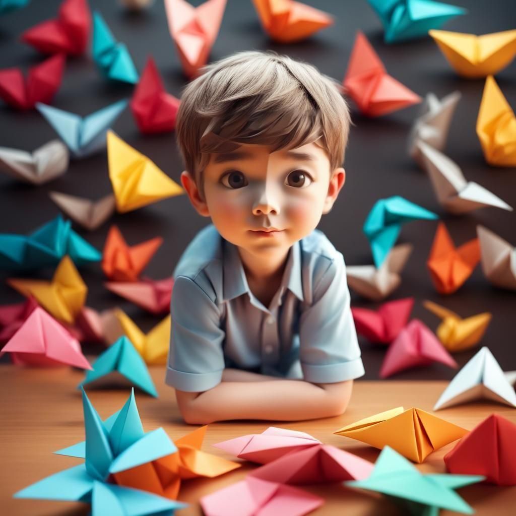 Origami Papercraft of a Sweet Boy in 8K