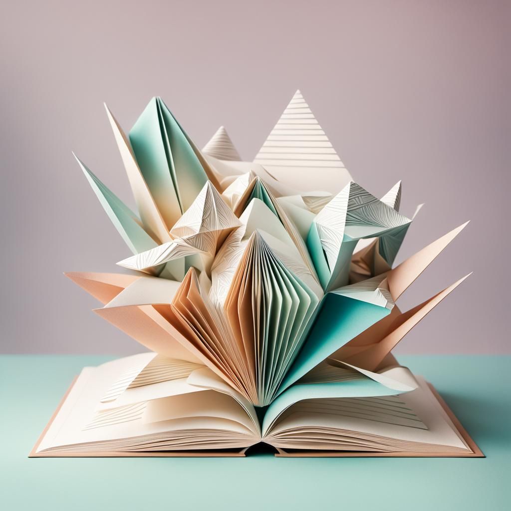 Futuristic Origami Book Concept Art in Pastel Colors
