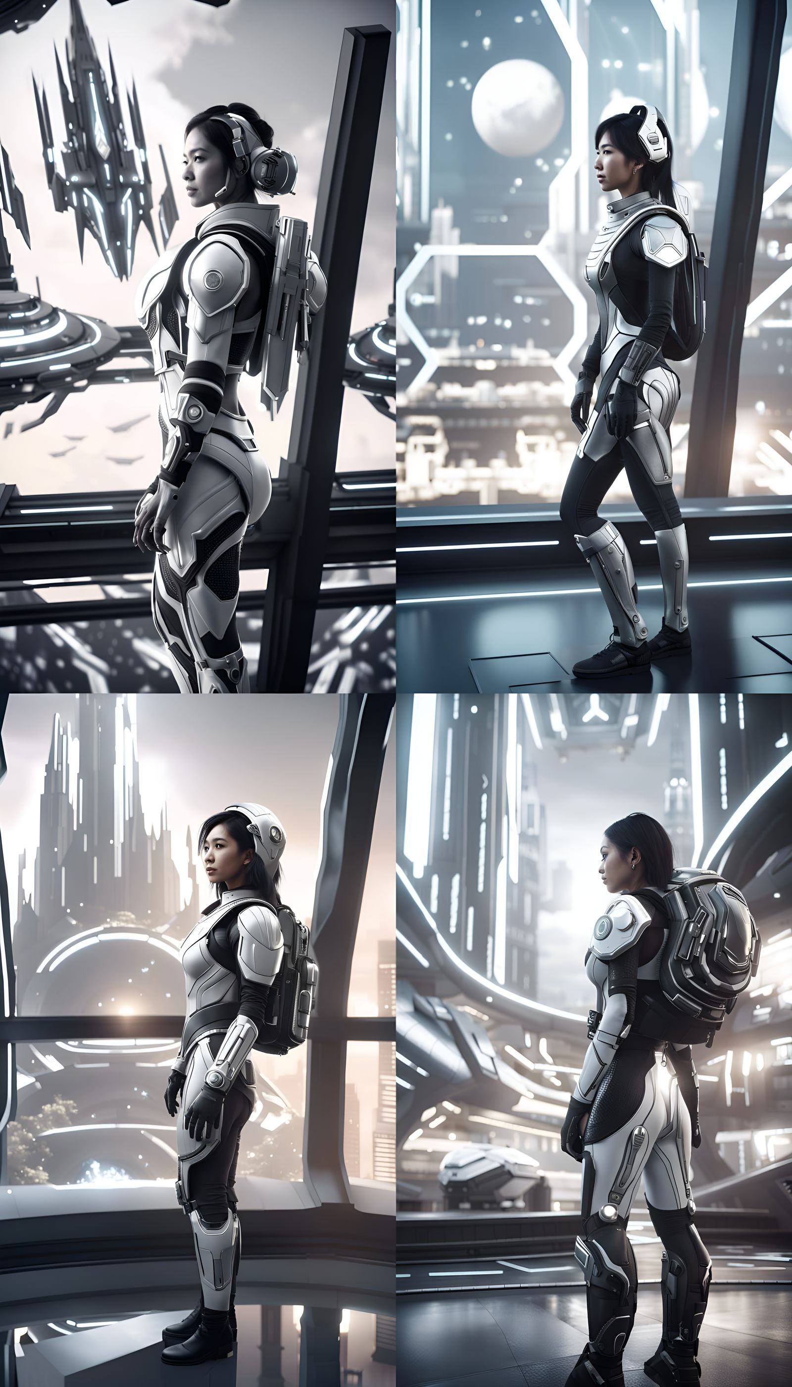 Futuristic Asian Woman in Cyberpunk Cityscape