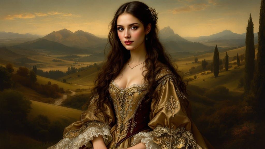 Elegant Renaissance Woman in Leonardo da Vinci Style