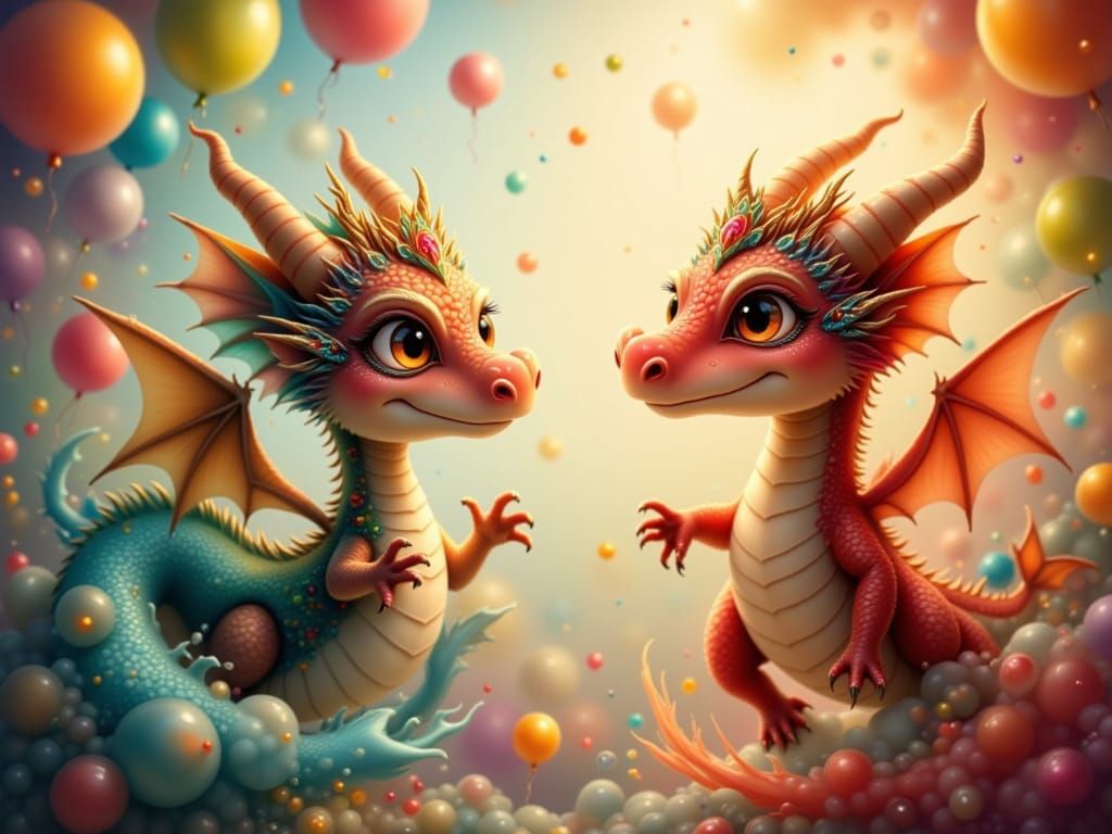 Whimsical Dragons Celebrate in Fantastical Style