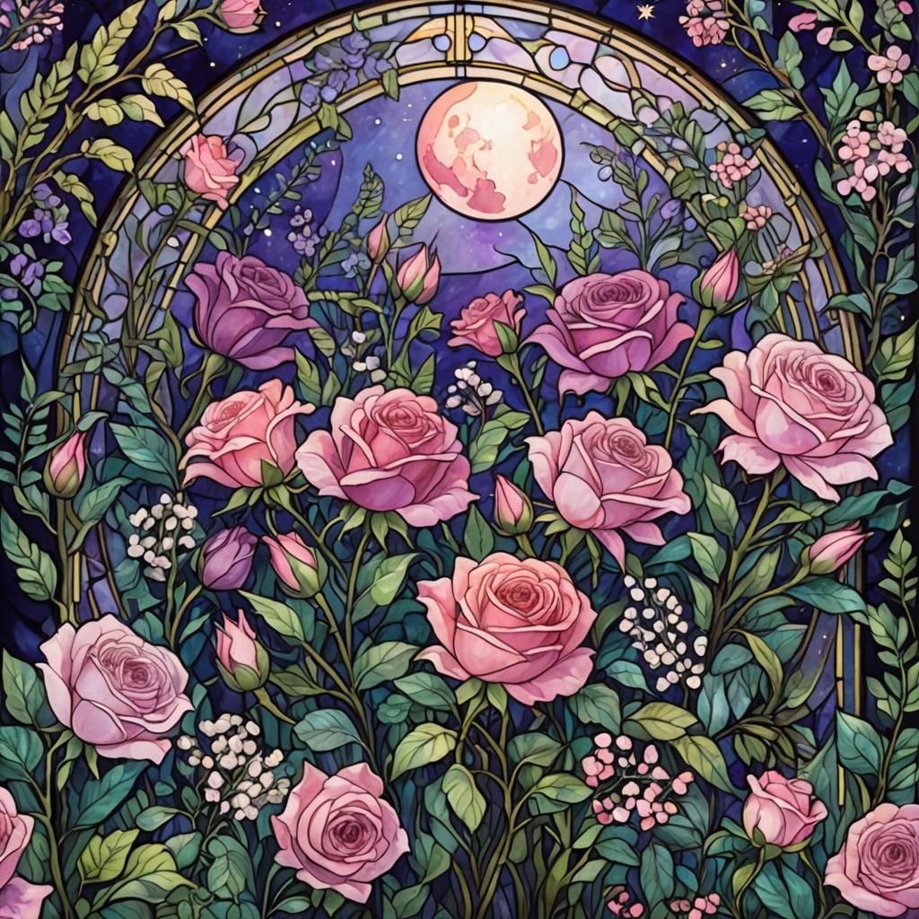 Art Nouveau Stained Glass with Floral Design
