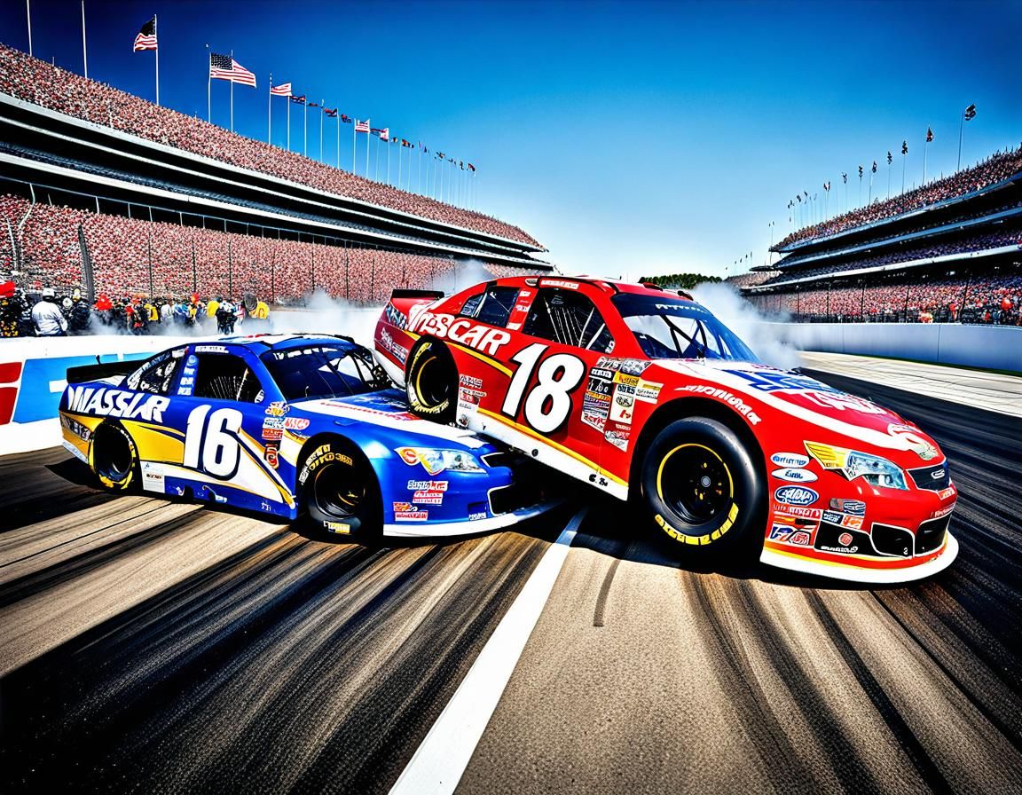 Intense Nascar Crash in Hyperrealistic Style