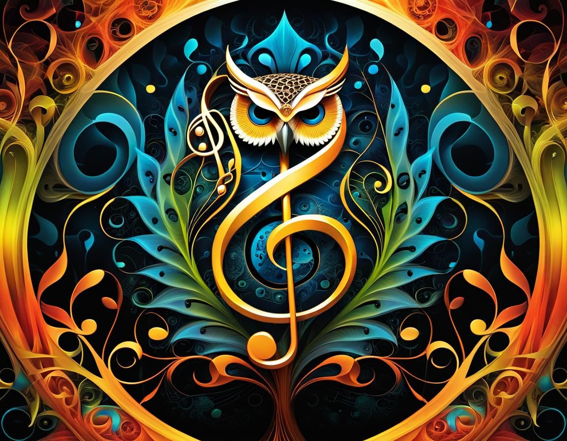 Surreal Fractal Tree of Music and Owls