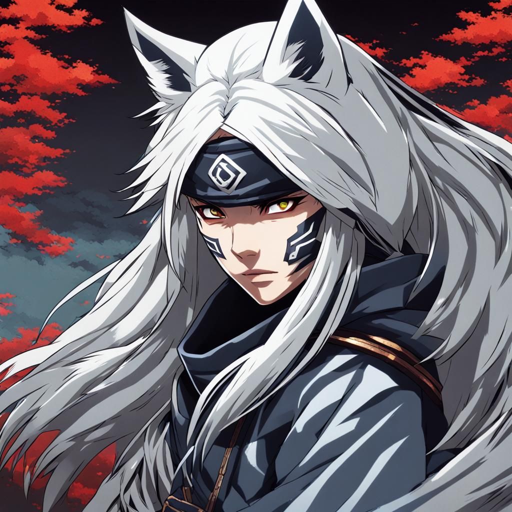Anime Wolf Ninja with Silver Hair
