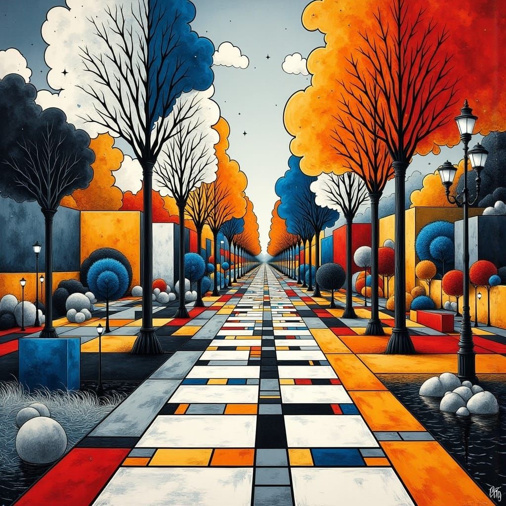 Vibrant Geometric Abstraction in Cyberpunk Aesthetic