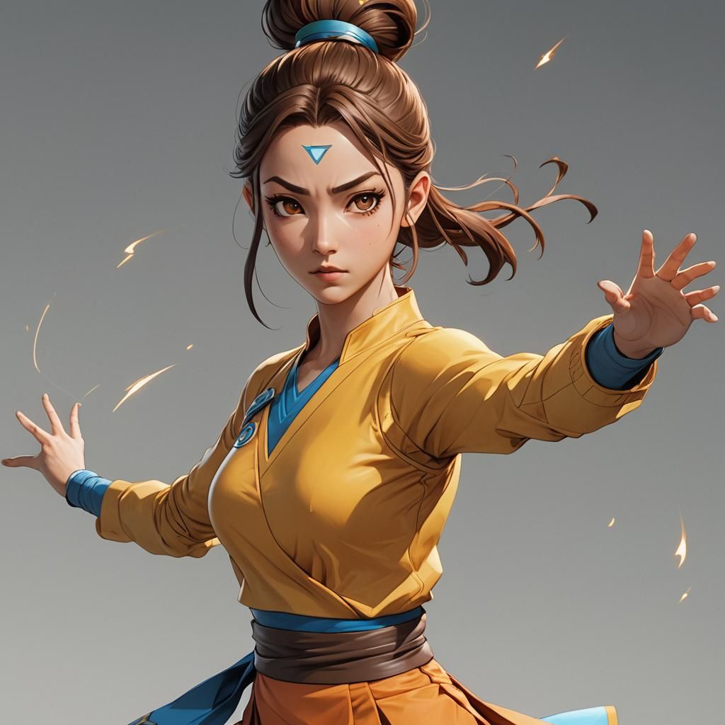 Anime Girl Airbender in Dynamic Action Pose