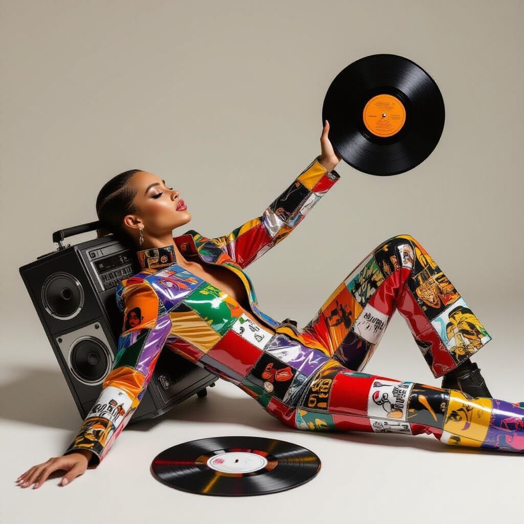 Vinyl Record Jumpsuit: Futuristic Retro Fashion