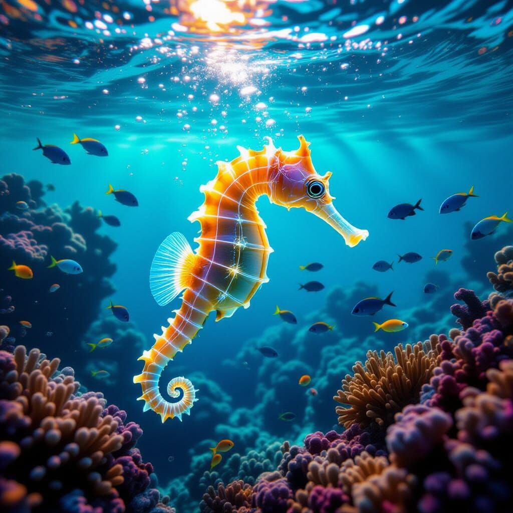 a bioluminescent seahorse-jellyfish hybrid