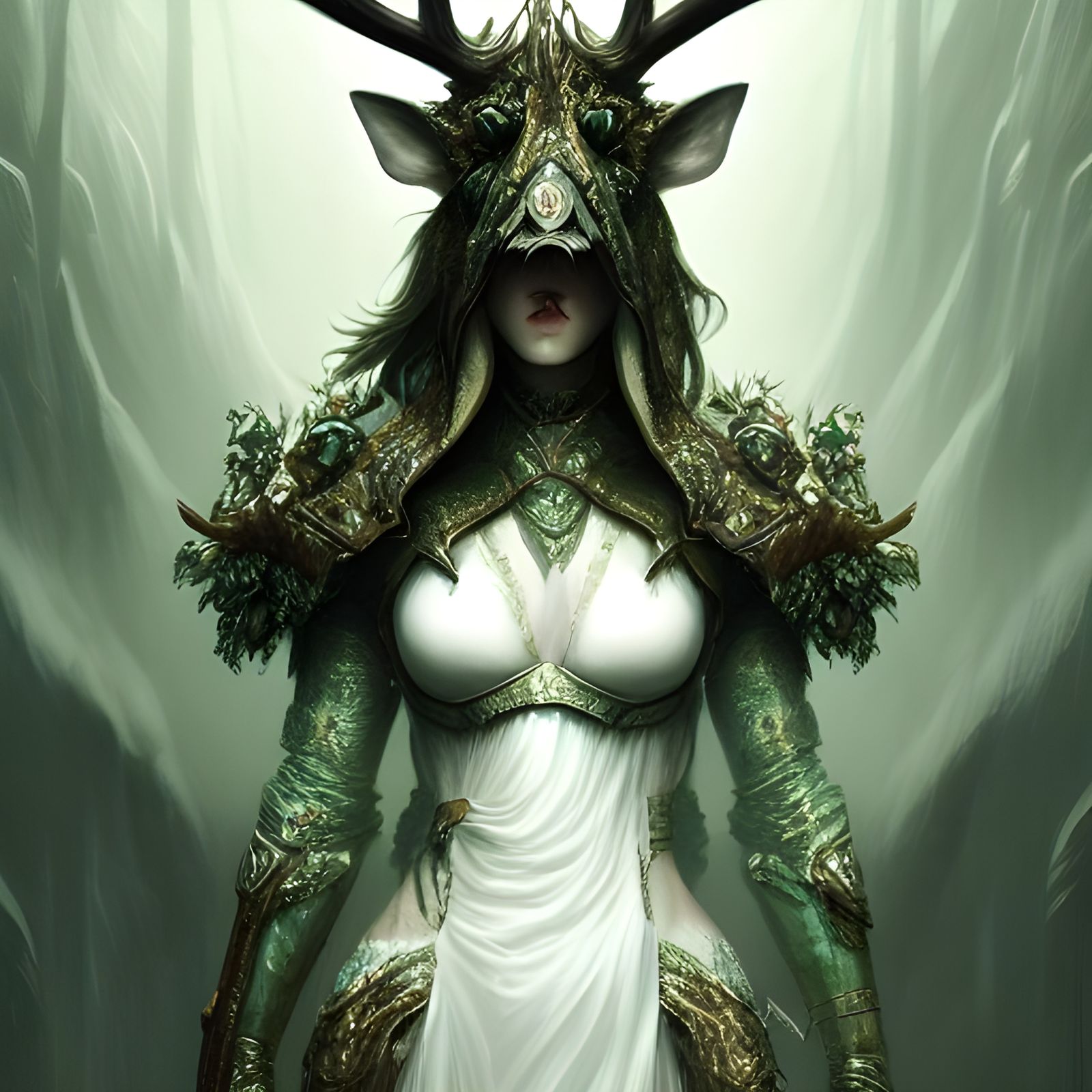 Dark Fantasy Deer God in Intricate Armor
