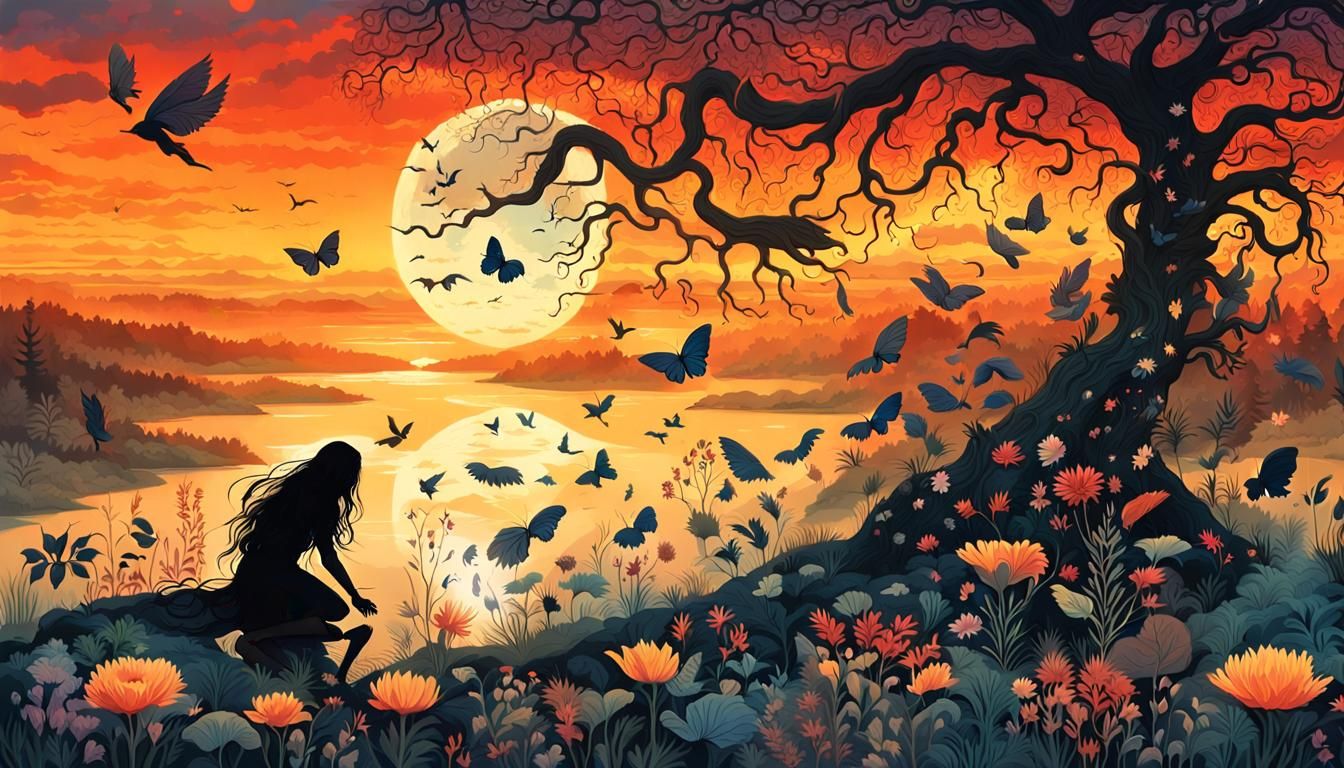 Mystical Creatures Collage at Sunset