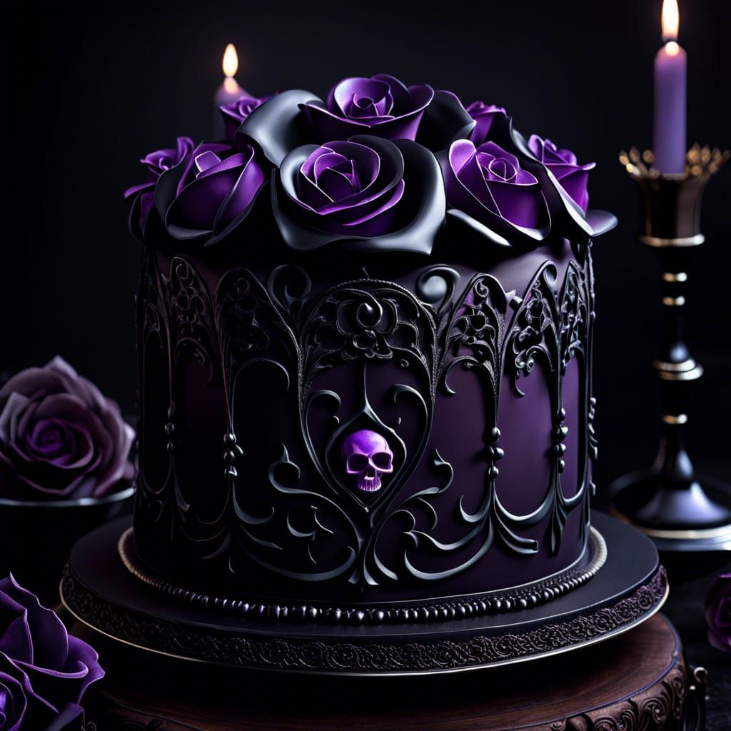 Gothic purple roses cake