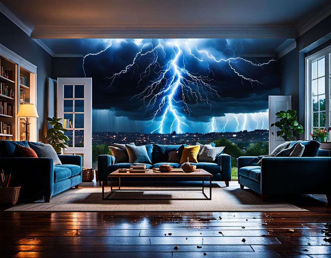 Hyperrealistic Thunderstorm Rages Indoors: Dramatic Concept ...