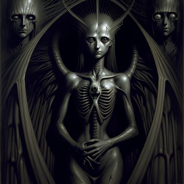 Surreal Gargoyle Girl in Dark X-Ray Style