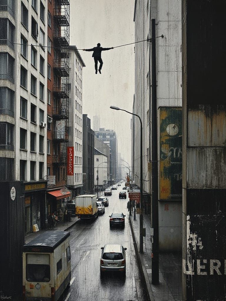 Abstract Urban Setting in Red, Black, and White