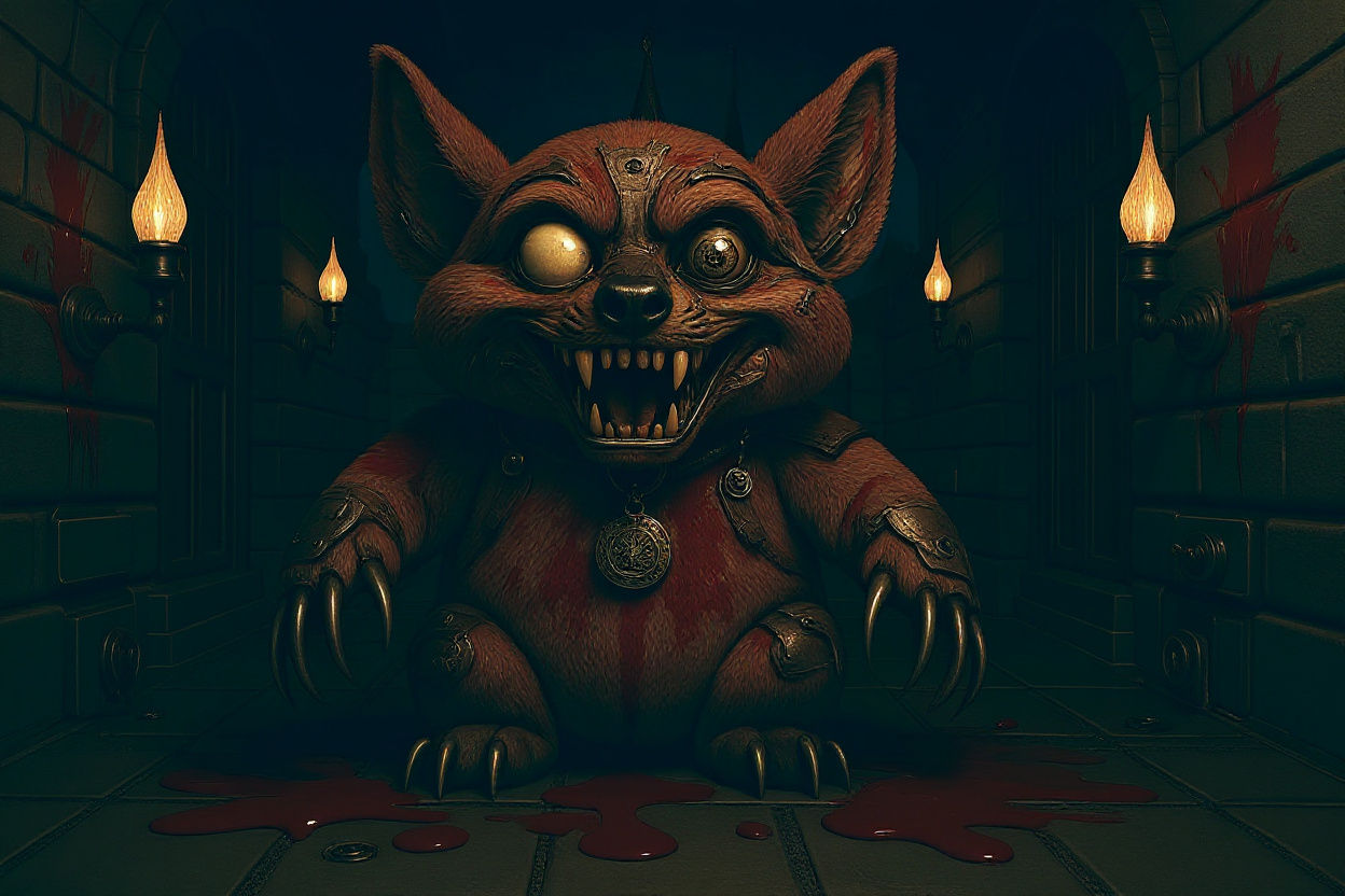 Grumpy Warlock Stuffed Toy Runs Through Medieval Street