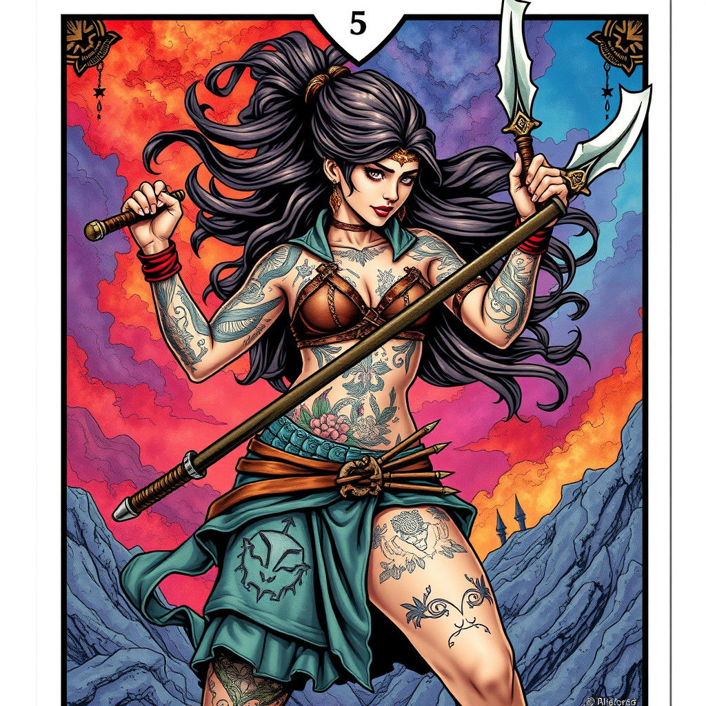 Female Warrior Tarot Cards in Comic Book Style