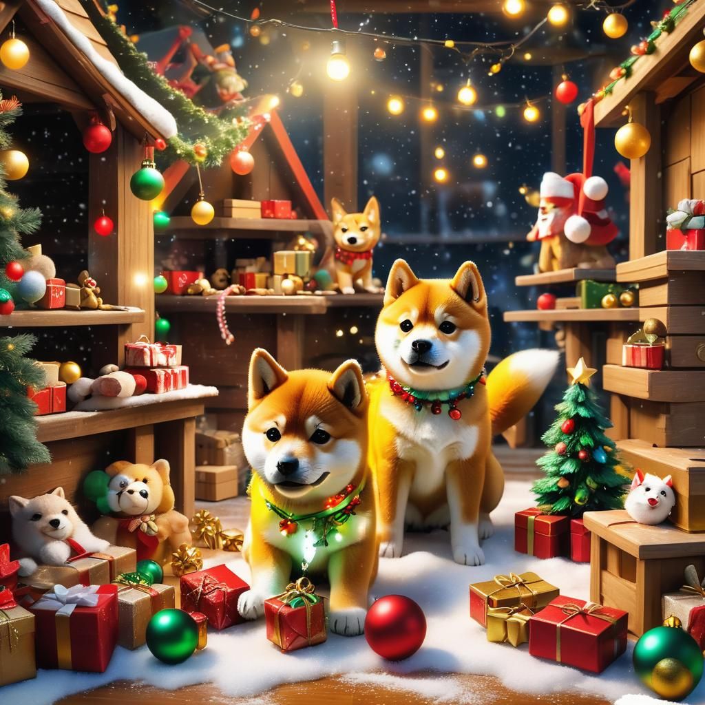 Shiba Puppies in Whimsical Winter Wonderland