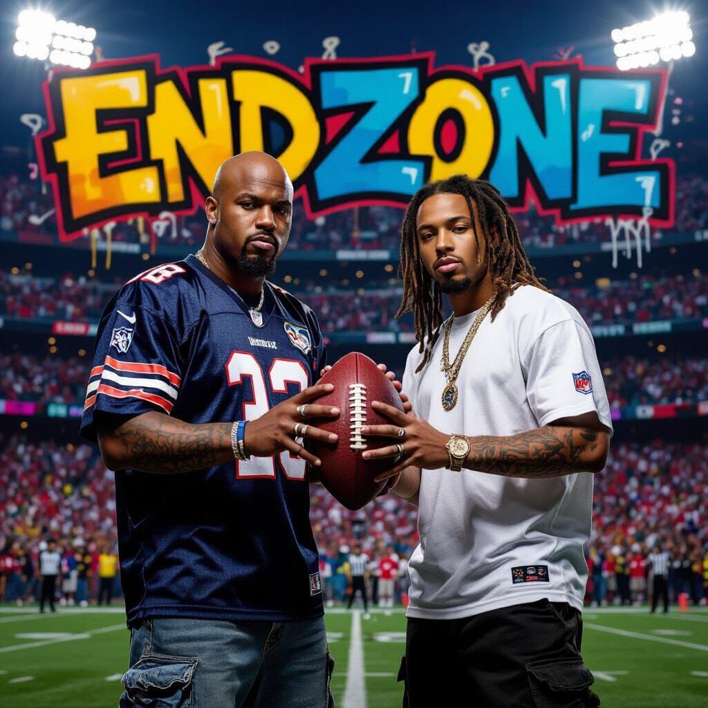 Hip Hop Artists in Football Stadium with Graffiti Art