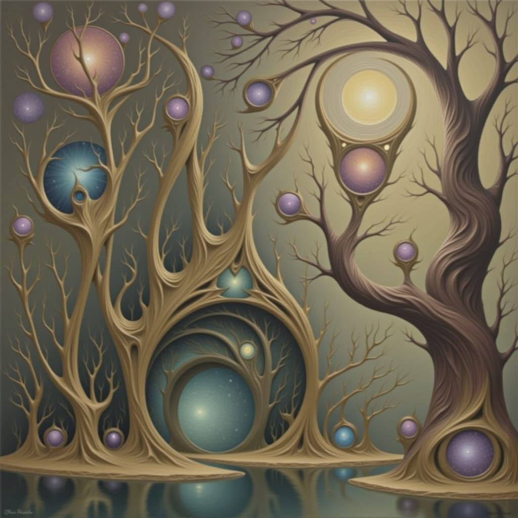 Cosmic Stained Glass Figure in Art Nouveau Surrealism