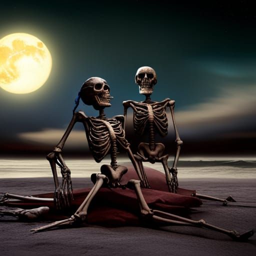 Skeletons Under Starry Night in Dark Fantasy Style