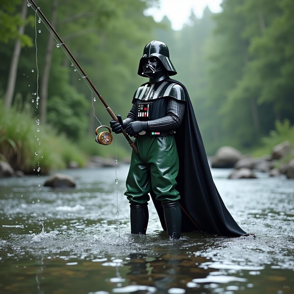 Darth Vader in Crystalline Stream Fishing Scene