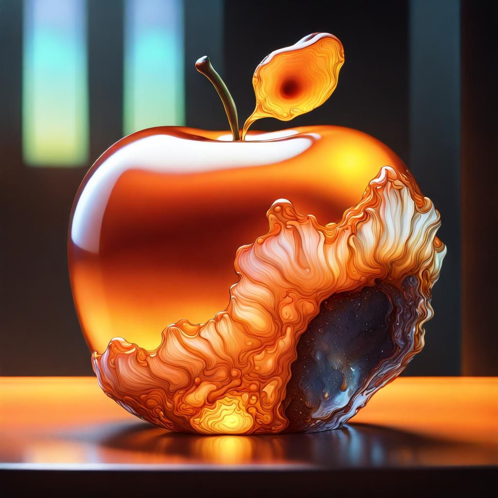 Amber Encased Apple with Geode, Hyperrealistic Digital Art