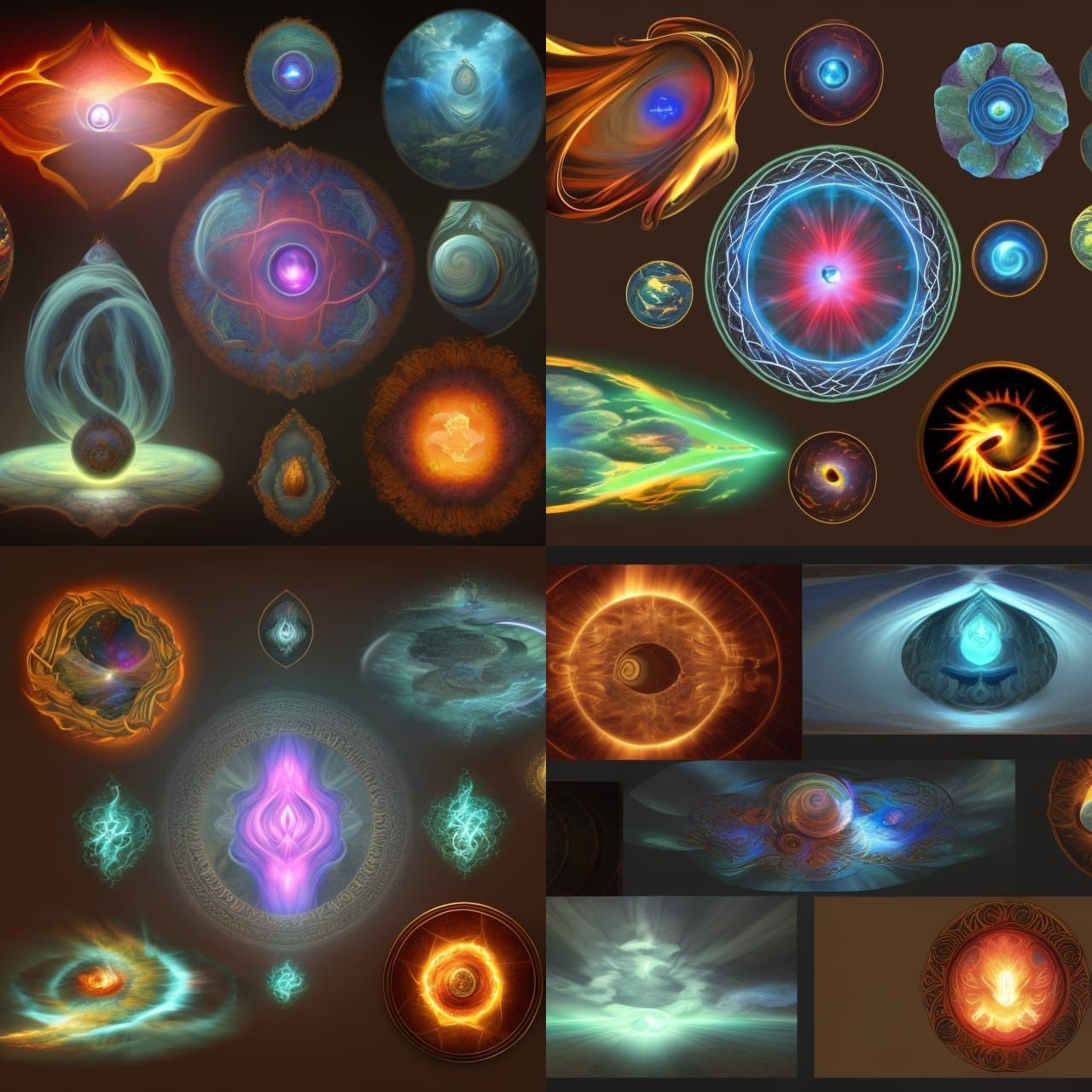 Magical Elemental Spheres with Portal, Digital Illustration