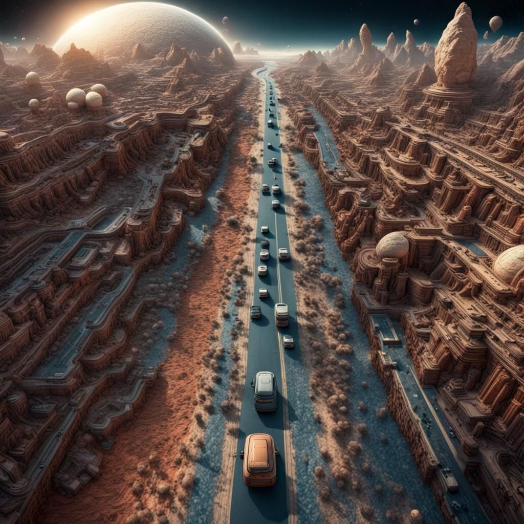 Hyperrealistic DNA Road to Colored Planets