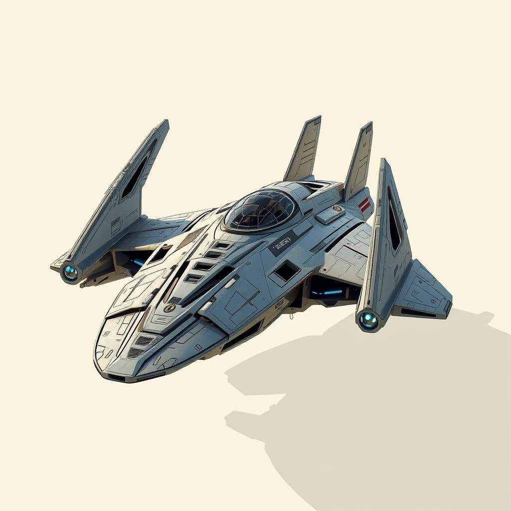 Sleek Futuristic Spaceship in Photorealistic Technical Illus...