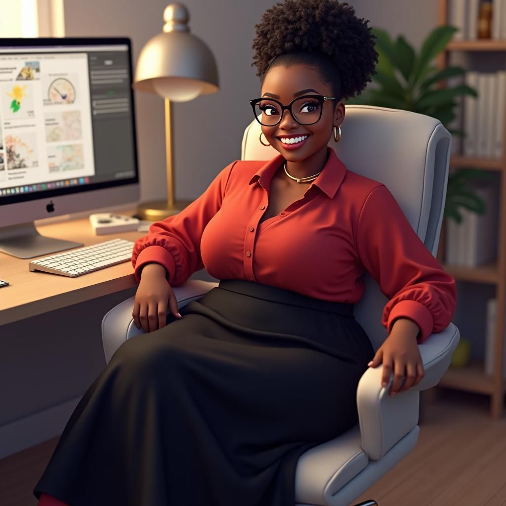 Radiant Woman at Computer in Anime Style