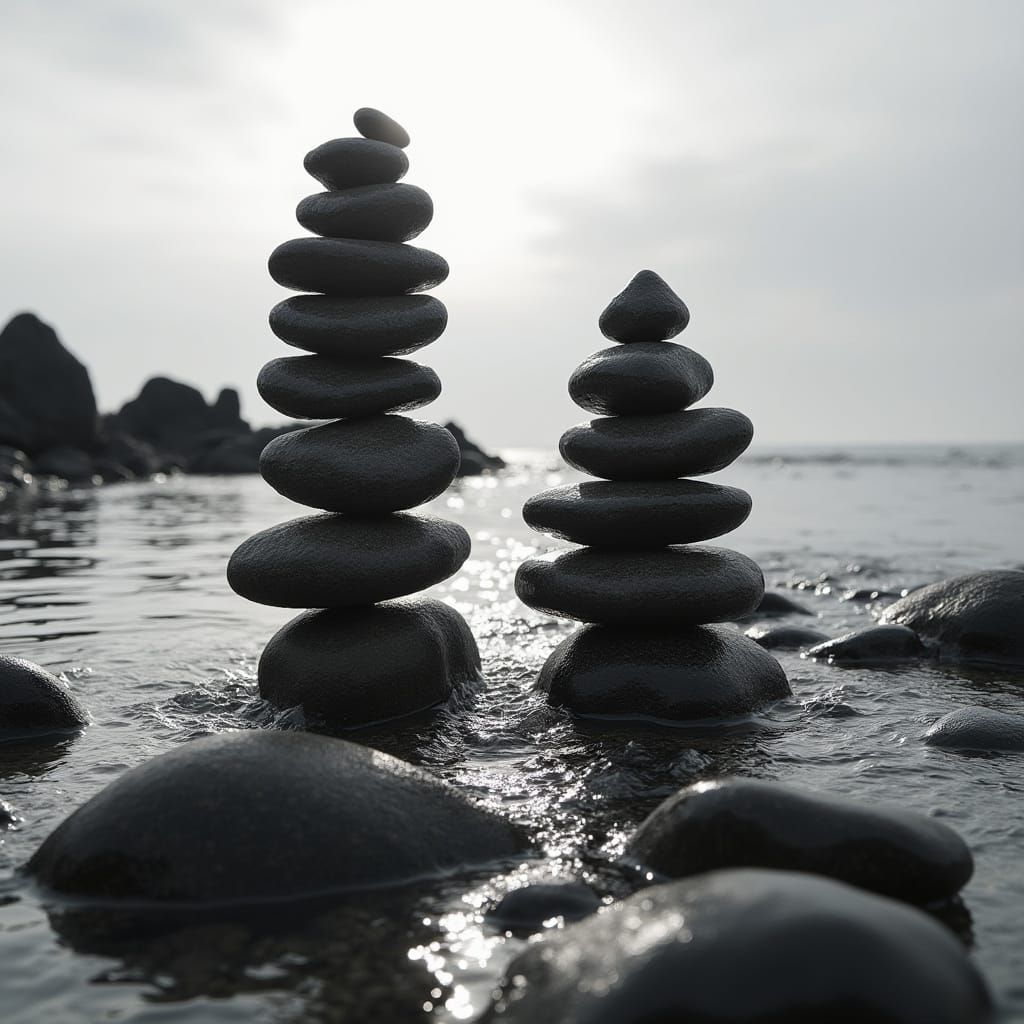 Stone and Water Silhouettes: Black and White Contrast