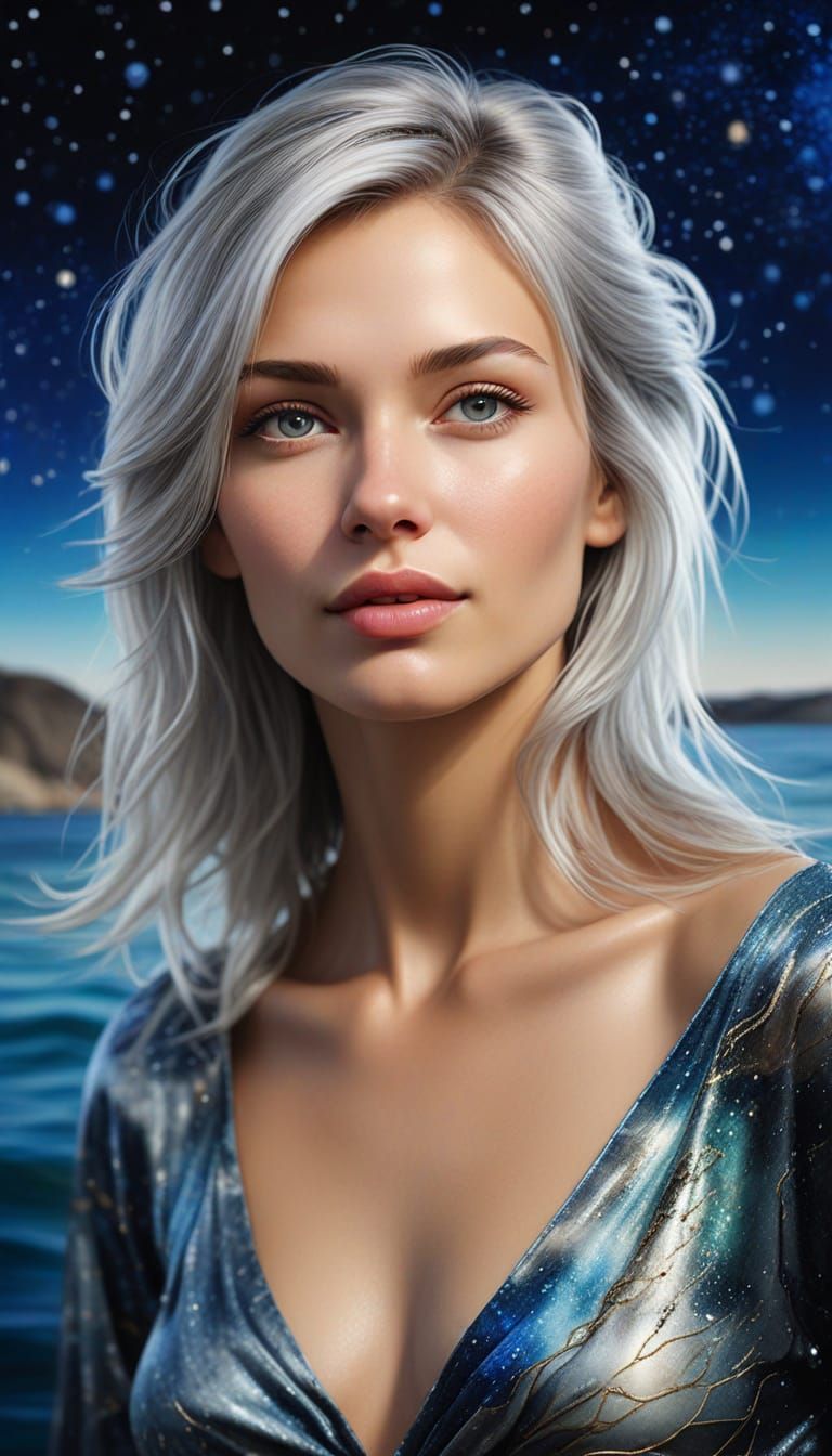 Stunning Hyperrealistic Portrait of a Silver-Haired Siberian...