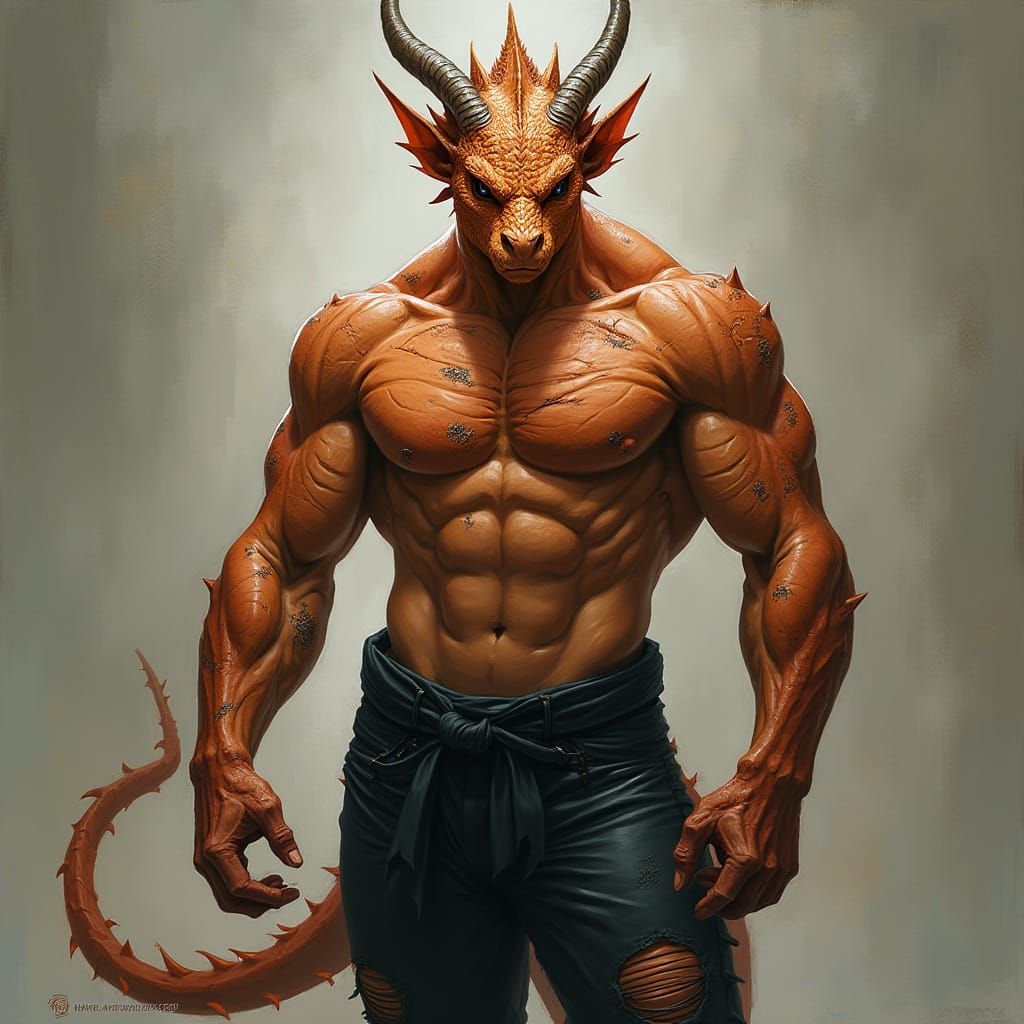 Dragonborn Monk with Scars and Deep Blue Eyes