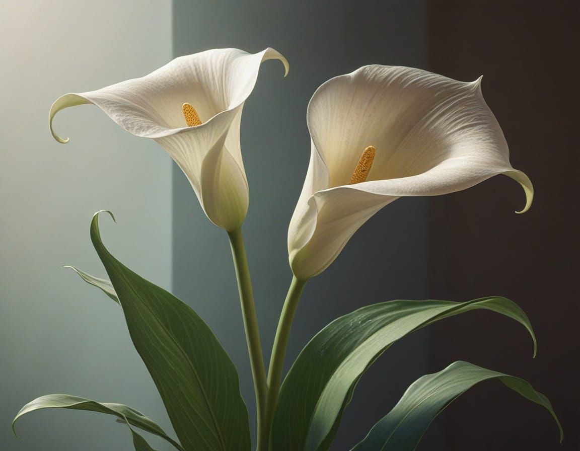 Ethereal Calla Lily in Soft Pastel Hues with Golden Accents