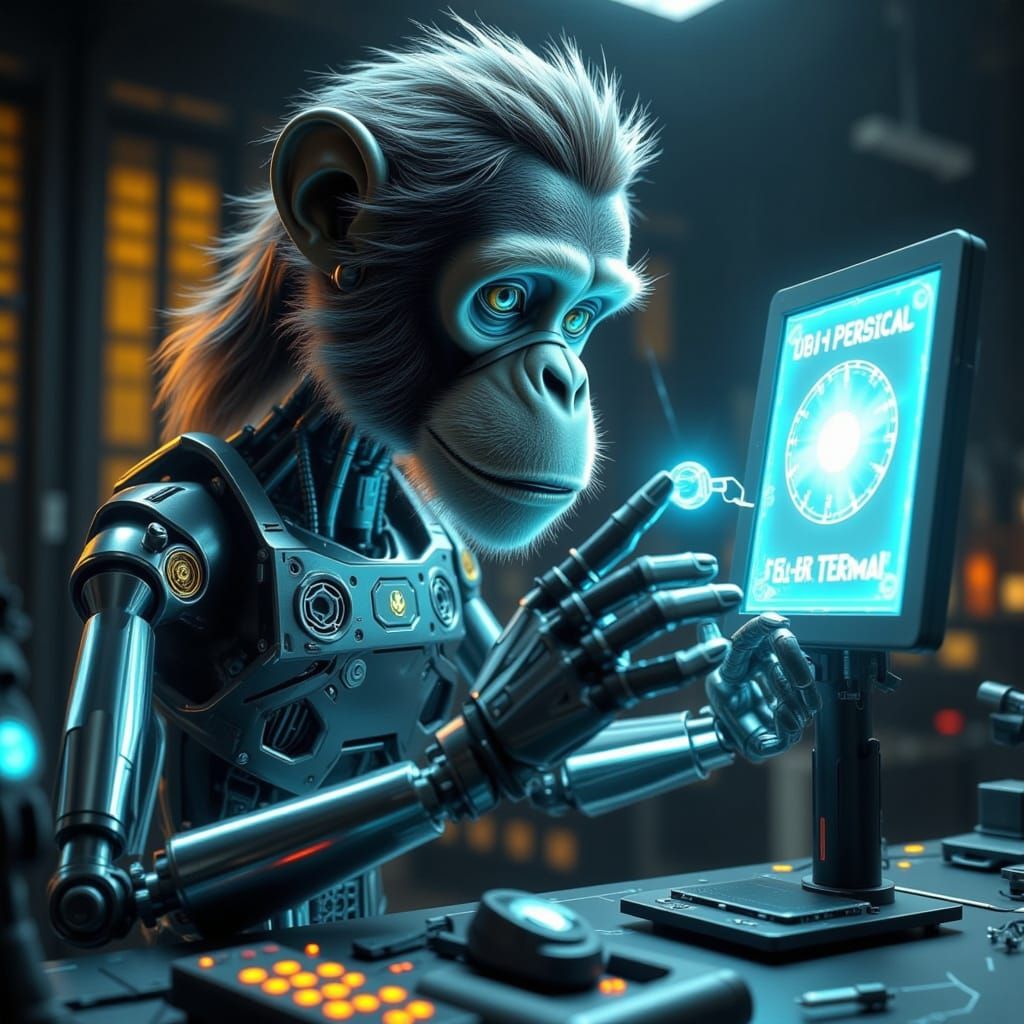 Holographic Node Monkey in Futuristic Style