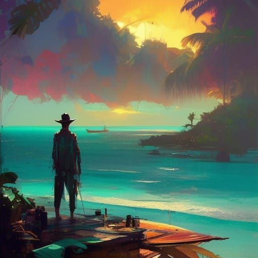 Secluded Paradise: Sunset on a Teal Ocean