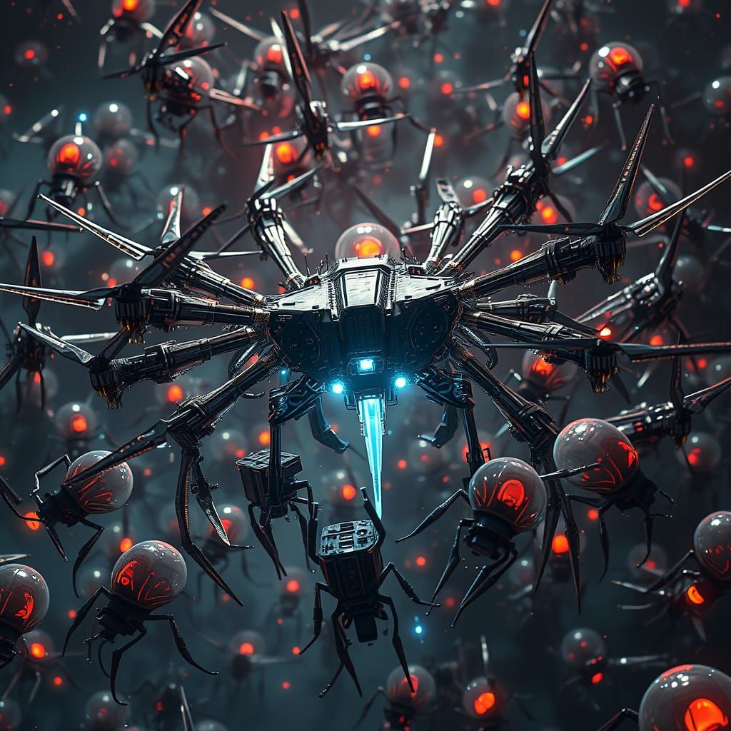 Nanobot Swarm in Biomechanical Cyberpunk Style