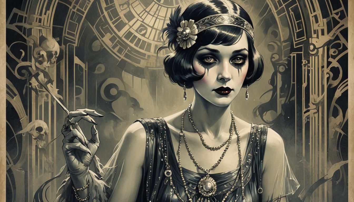 Creepy Ghostly Flapper in 1920s Art Deco Style