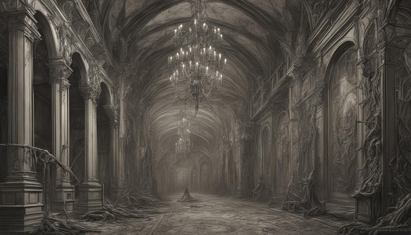 Horror Cinema Hall Inspired by Alphonse Mucha