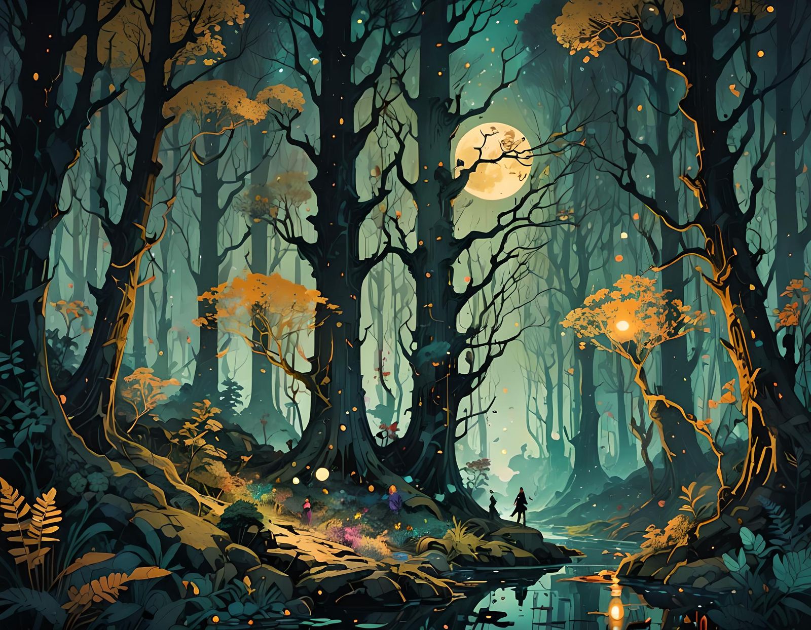 Dreamlike Alcohol Ink Art with Golden Outlines