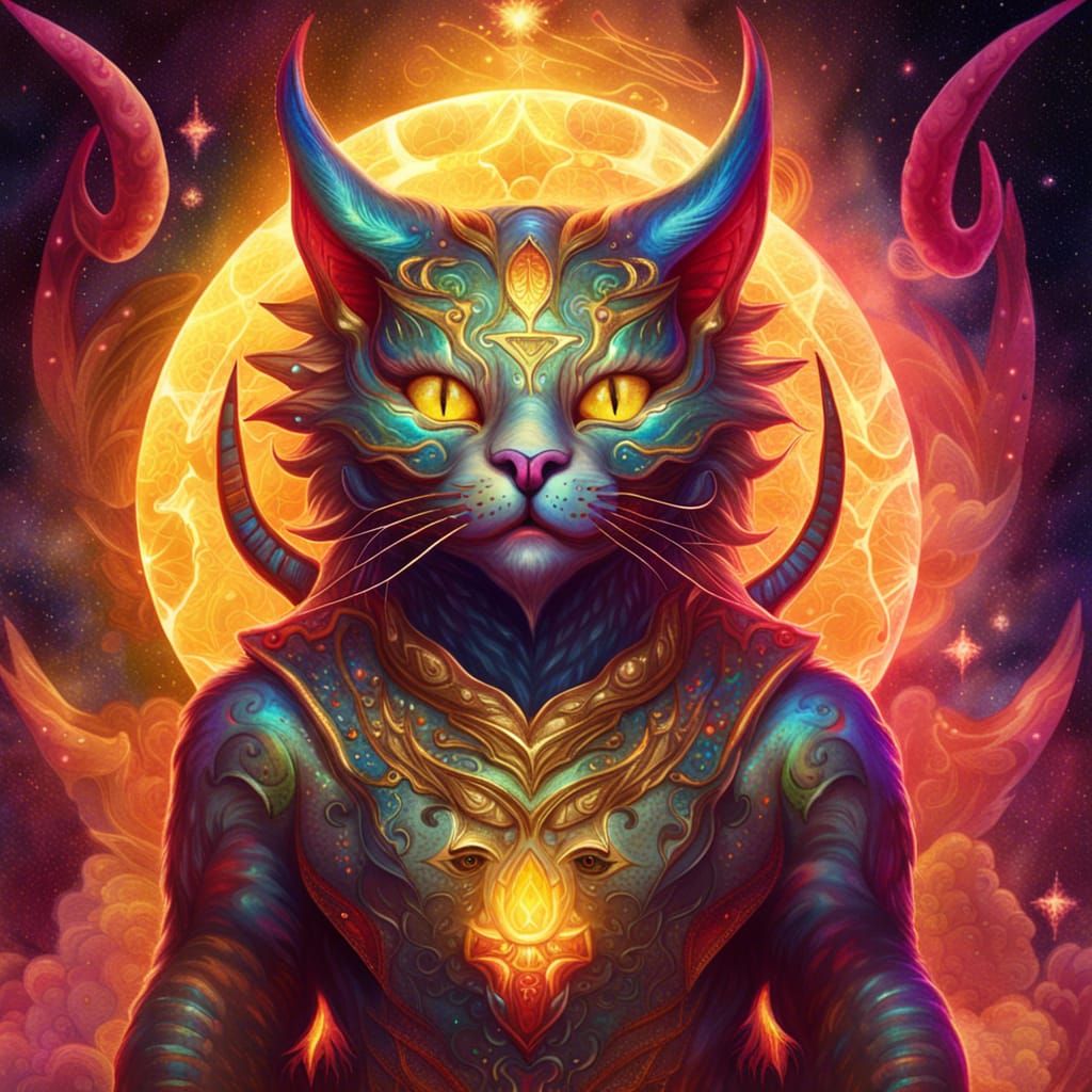 Golden Horned Demon Cat Sinister Smile