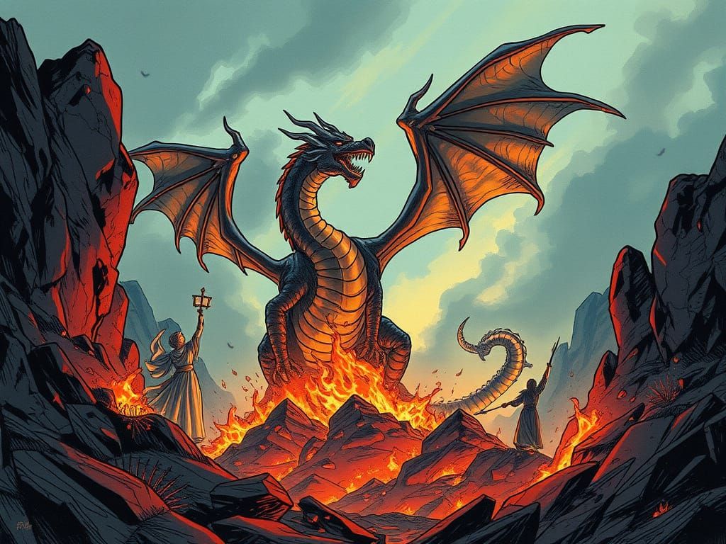 Epic Fantasy Dragon Rises from Ashes in Literary Illustratio...